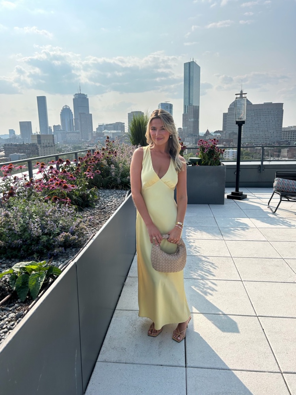 Abercrombie satin open back yellow wedding guest dress